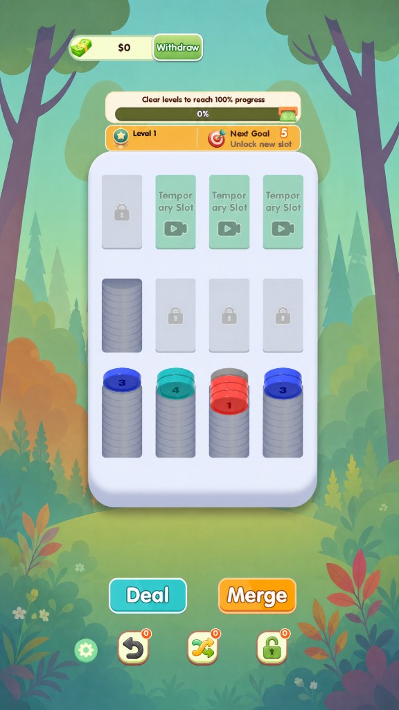 Coins Synthesis board with blue and red coin stacks